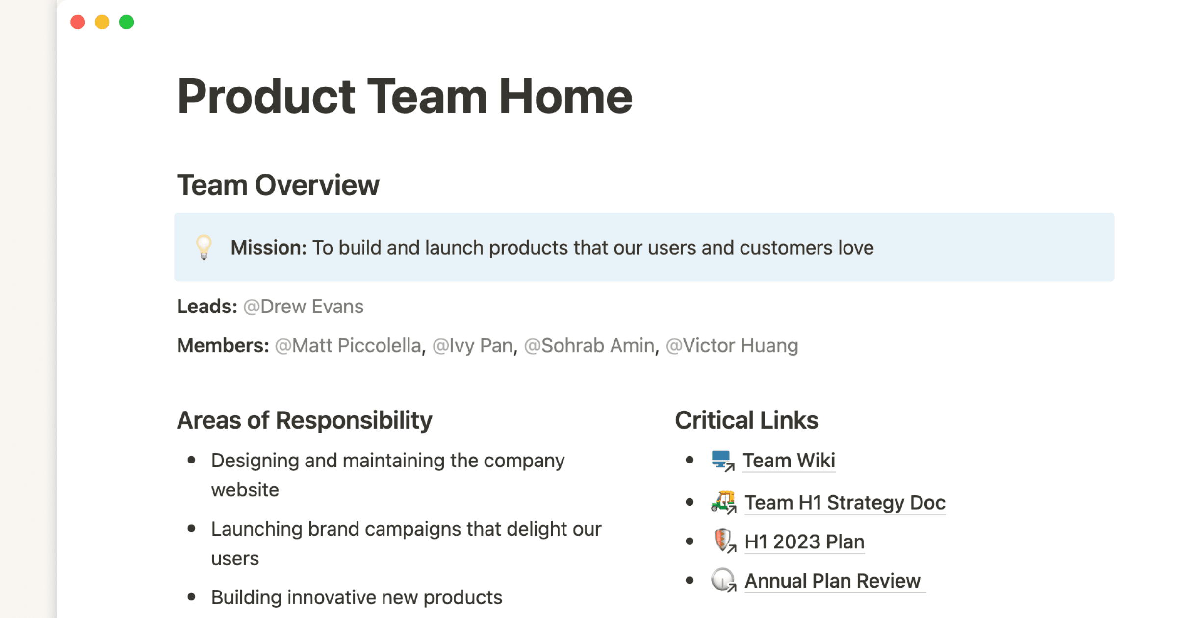 OS-Vorlagen des Produktteams von Notion