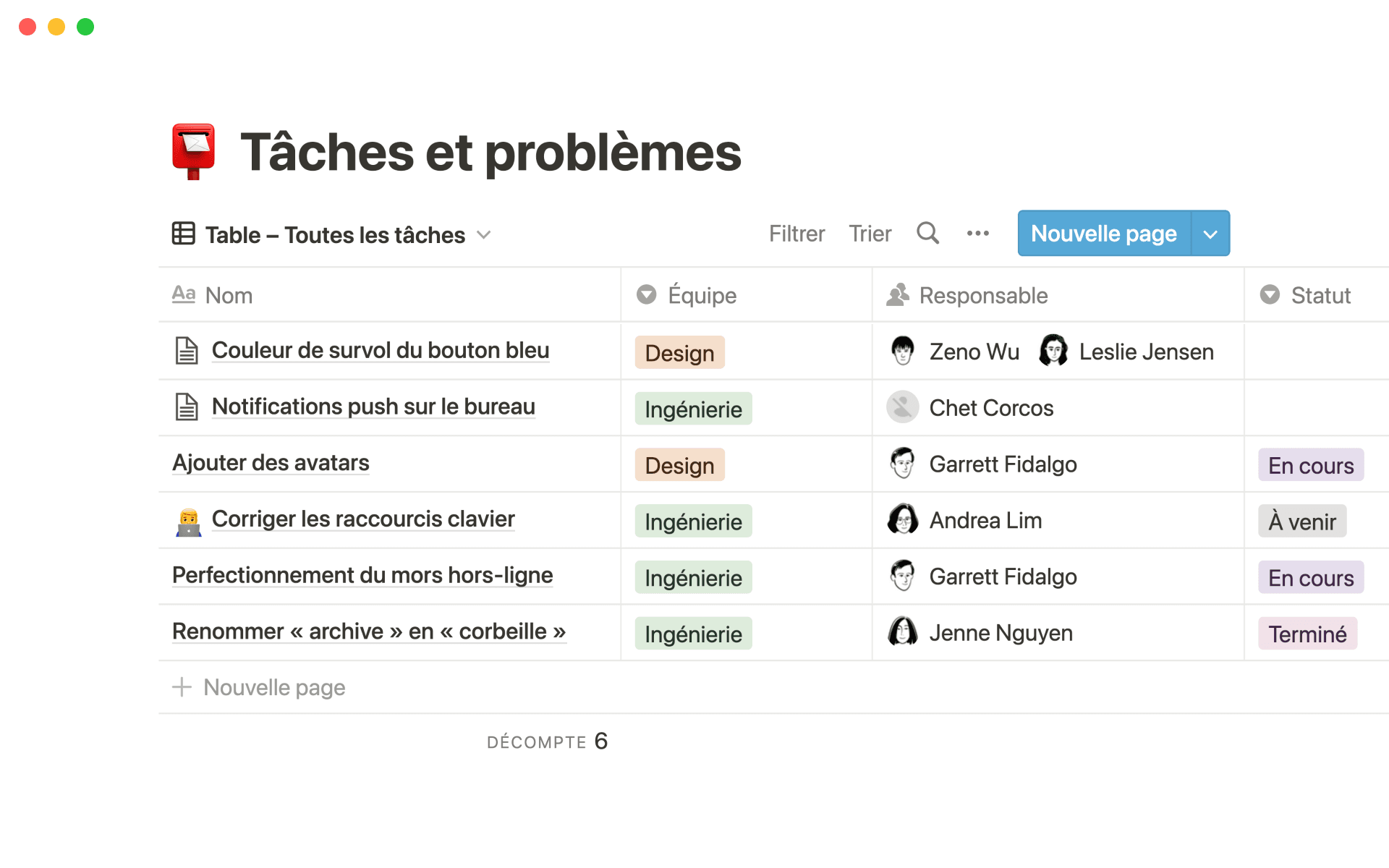 A screenshot of a Notion issue tracking database with a specific issue open in a side peek.