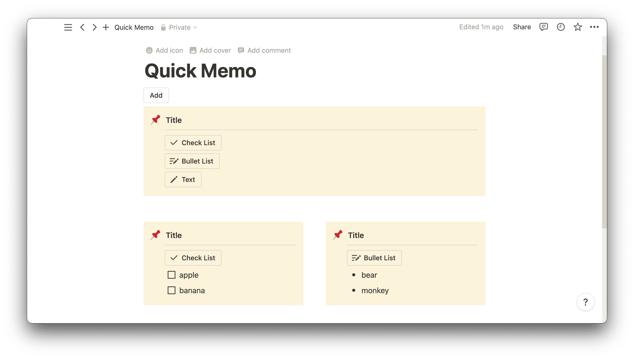 Quick memo template