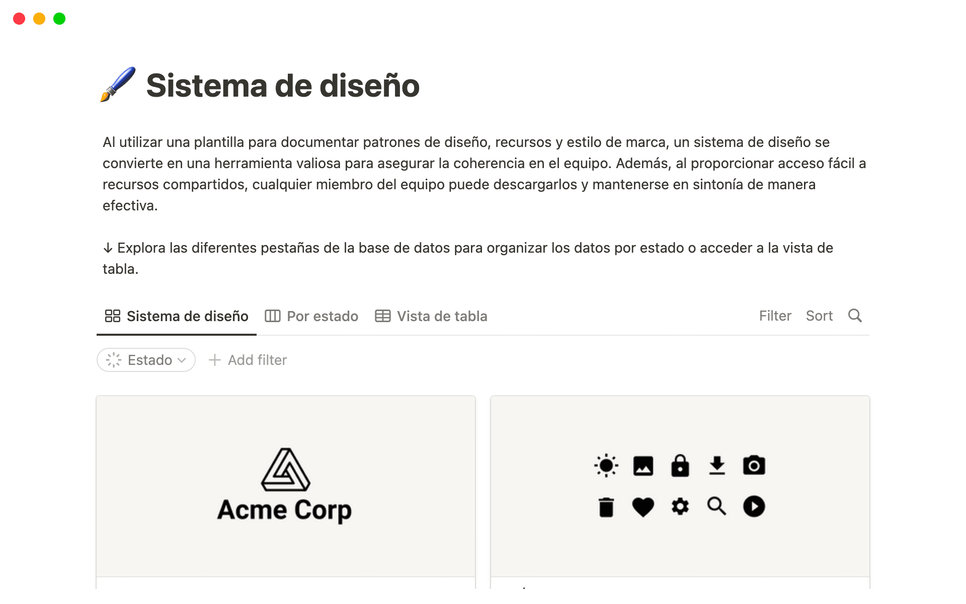 The desktop image for the Design system template