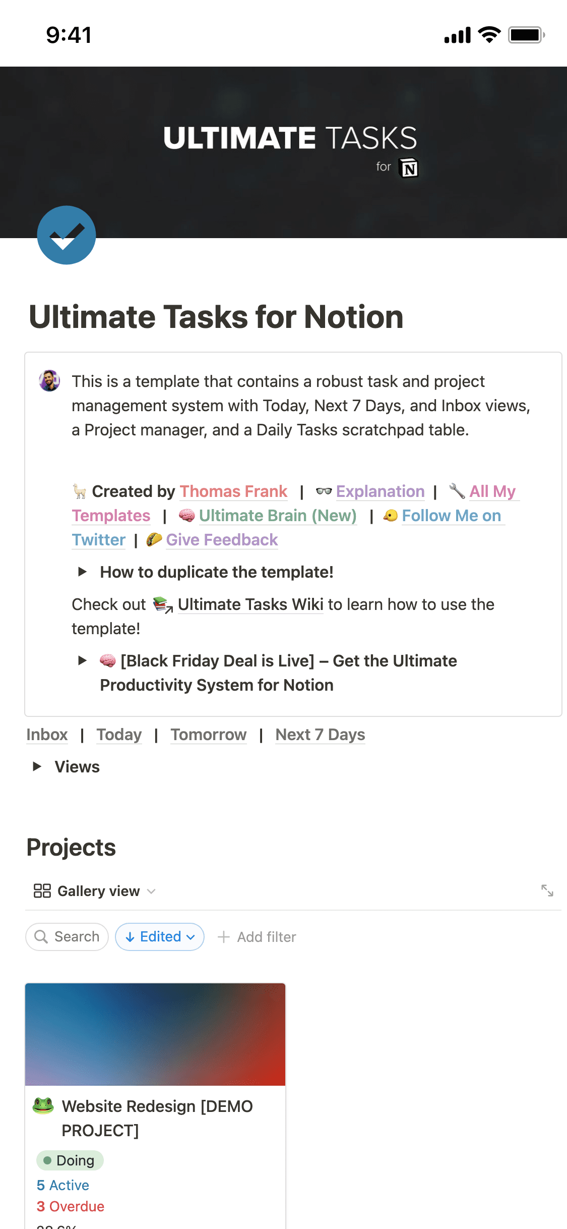 A screenshot of Notion's mobile app