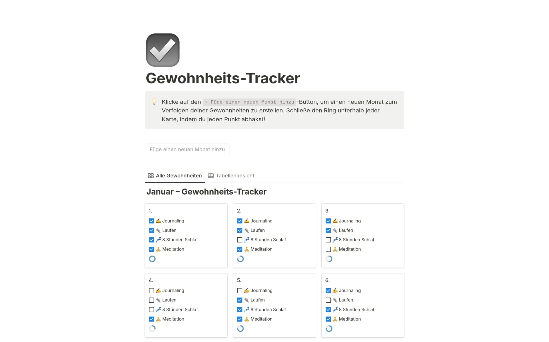 Eine Vorlagenvorschau für Tracker für Gewohnheiten