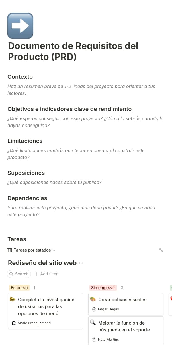 Una captura de pantalla de la aplicación móvil de Notion