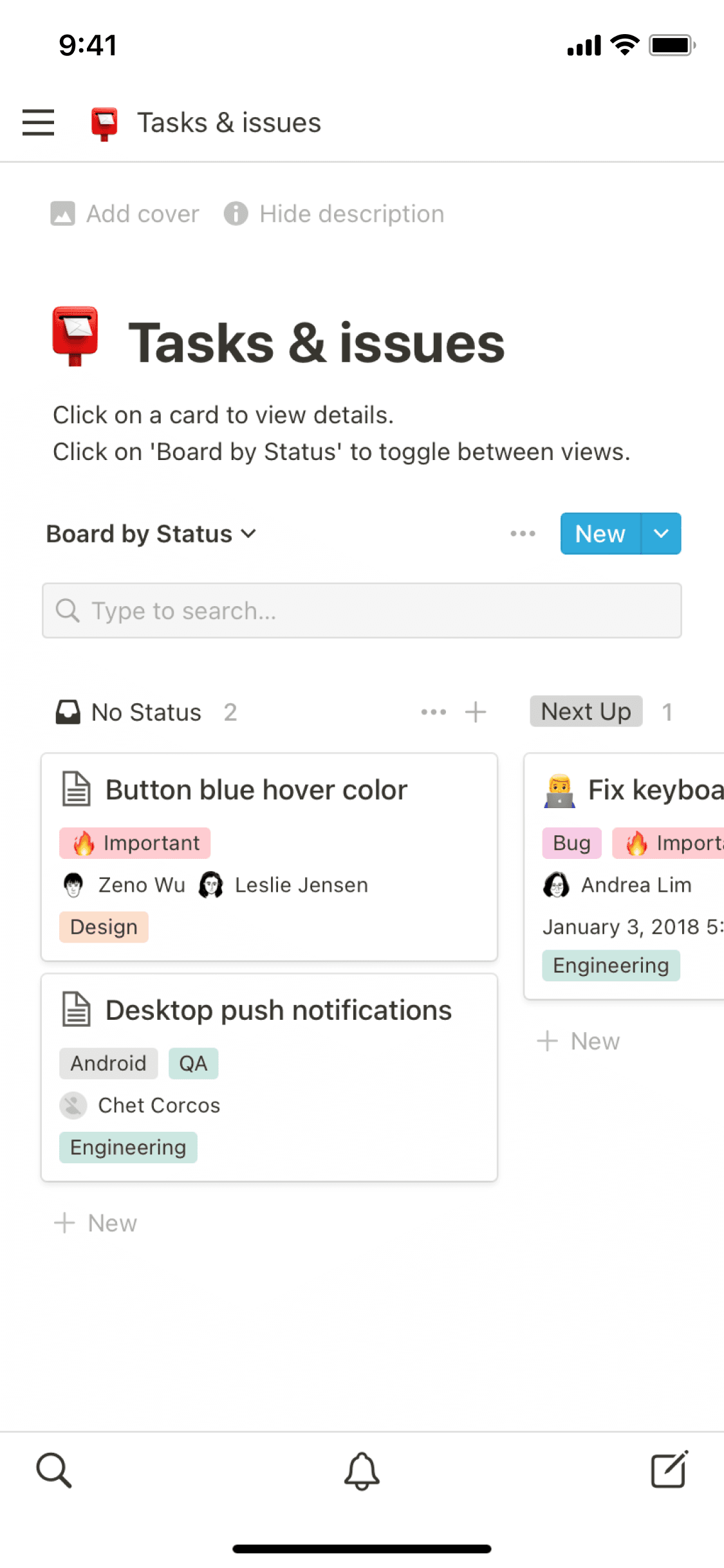 A screenshot of Notion's mobile app