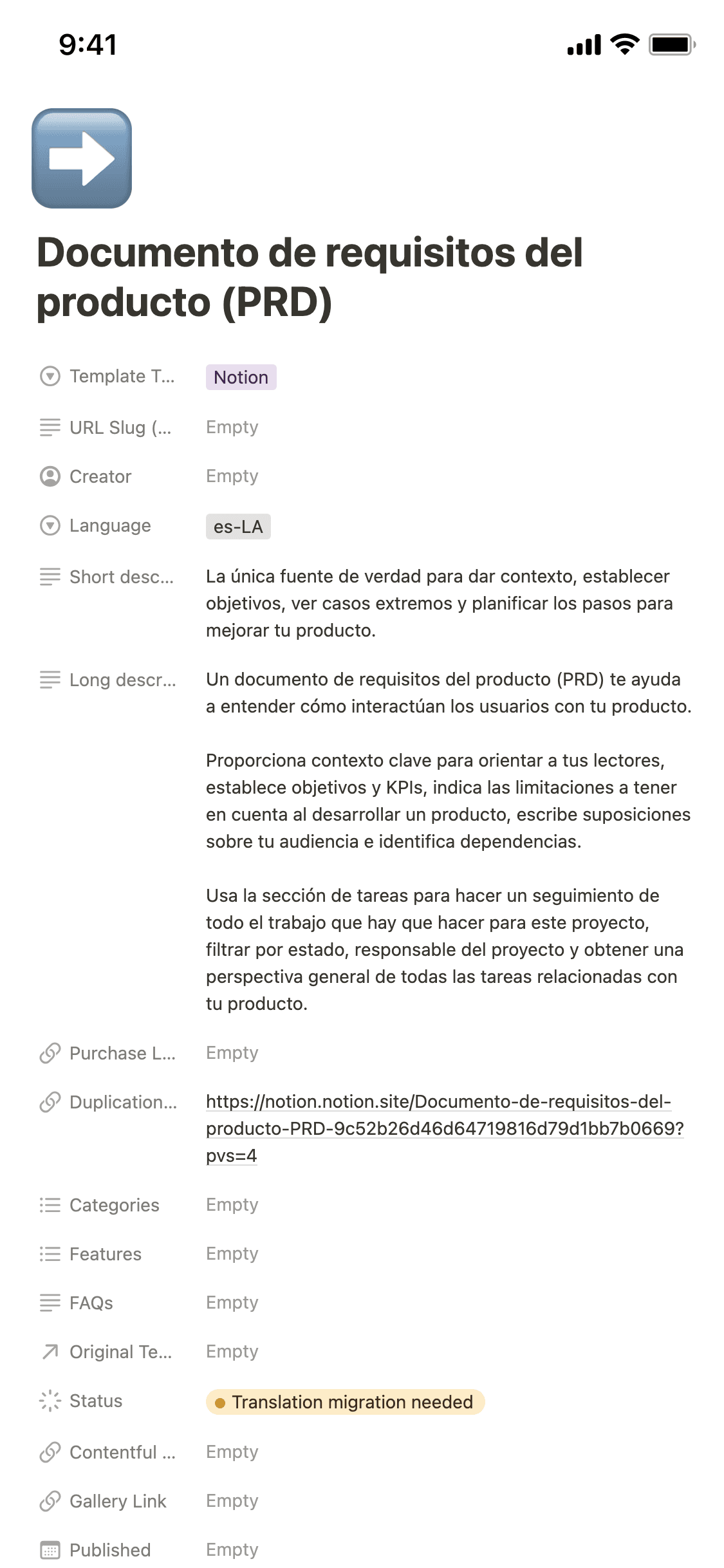 Una captura de pantalla de la aplicación móvil de Notion