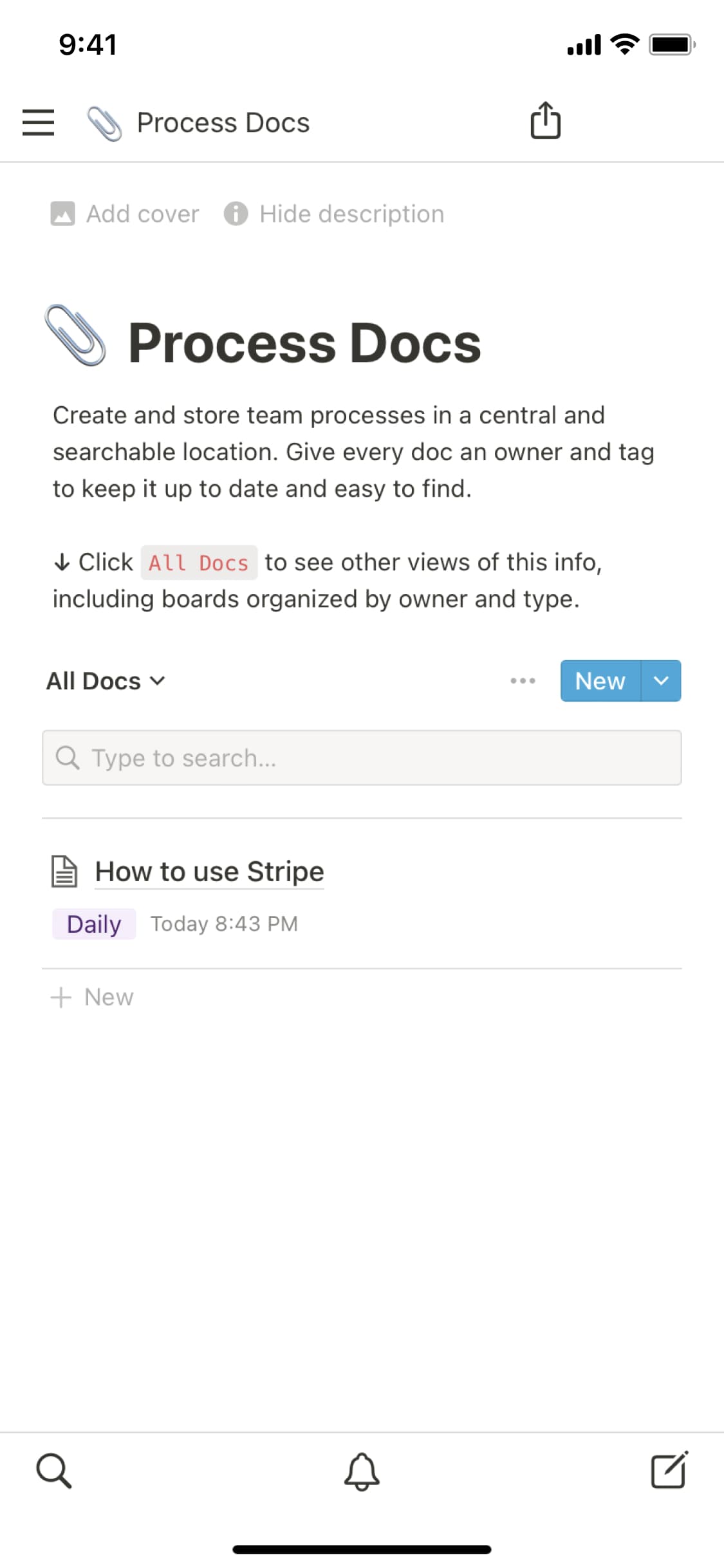 A screenshot of Notion's mobile app