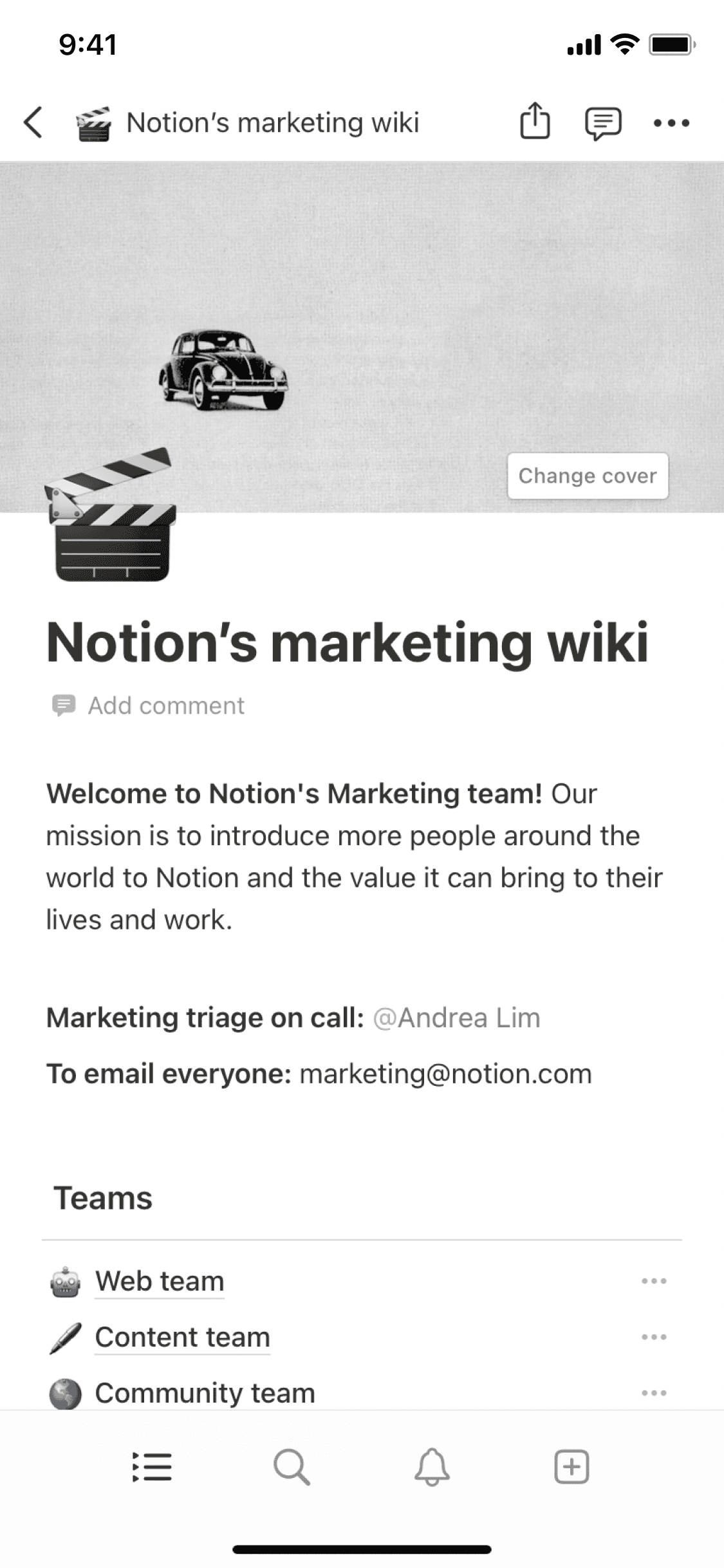 لقطة شاشة لتطبيق Notion للهاتف المحمول