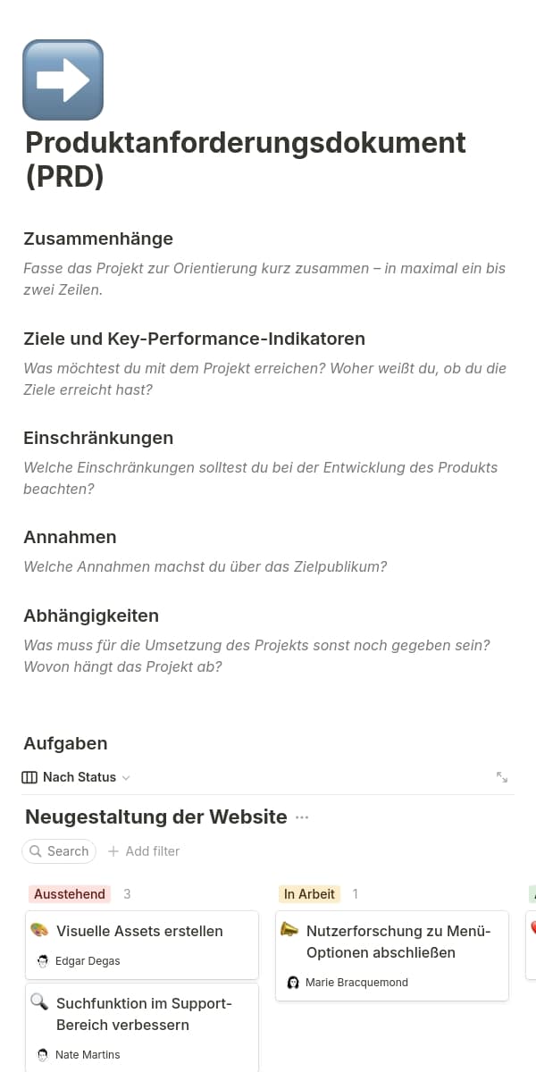 Screenshot der mobilen Notion-App